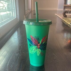 Starbucks Holiday Christmas Pine Cone 24 oz Cold Drink Tumbler with Straw